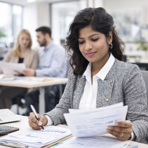 Accounting professional reviewing documents